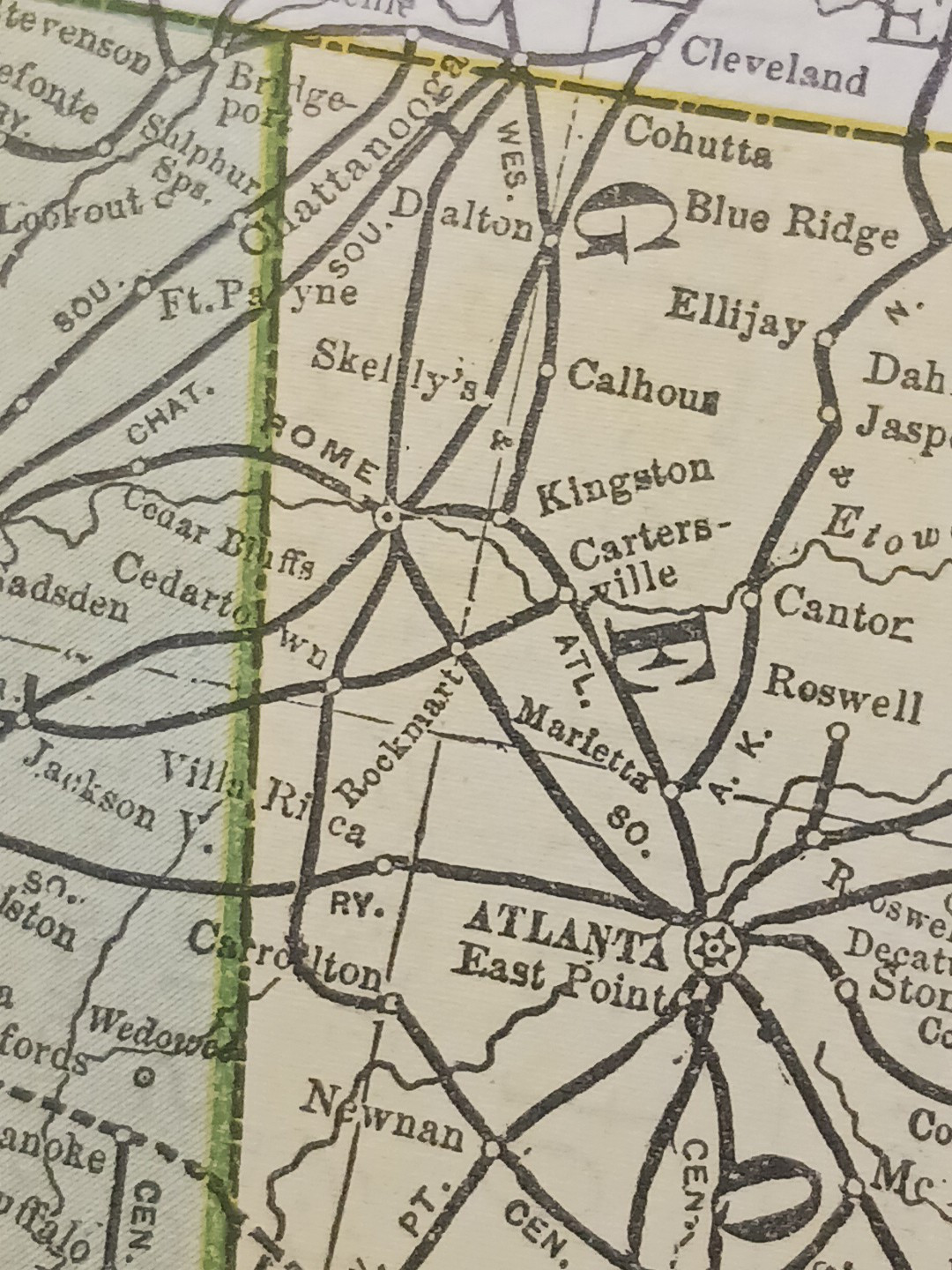 ~ 1897 Train Route Map Alabama FLORIDA Georgia ☆ all Railroad Lines Marked 9×11