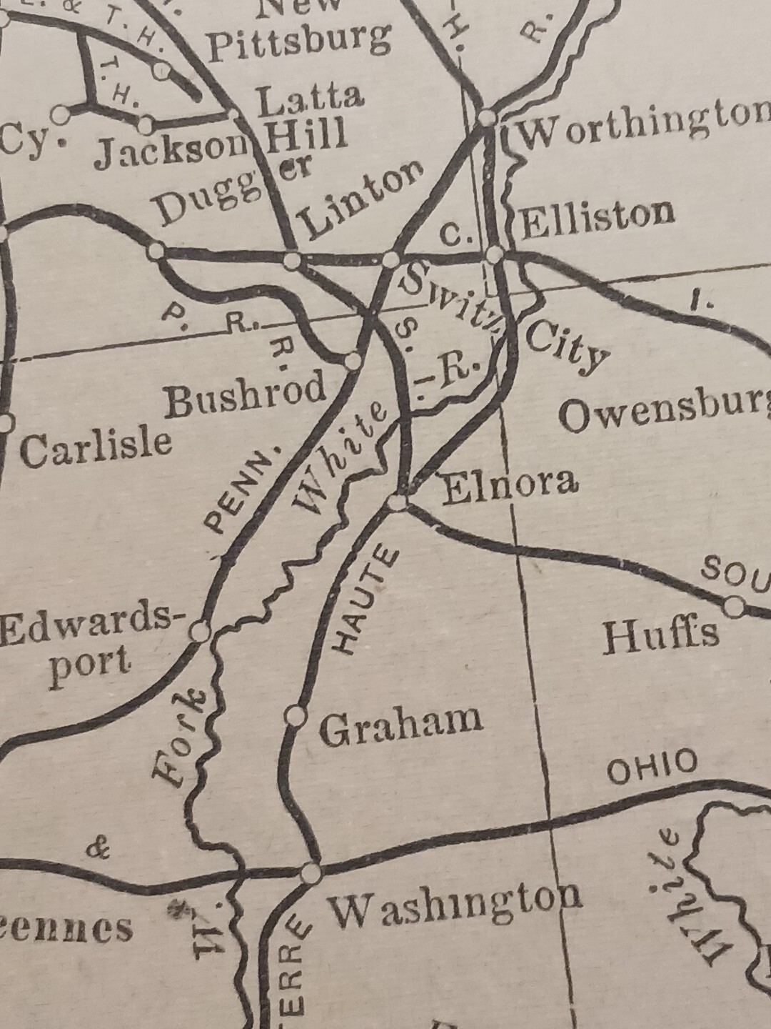 1902 Train Route Map INDIANA All Railroad Lines Stations Towns 11″×9″ Dated