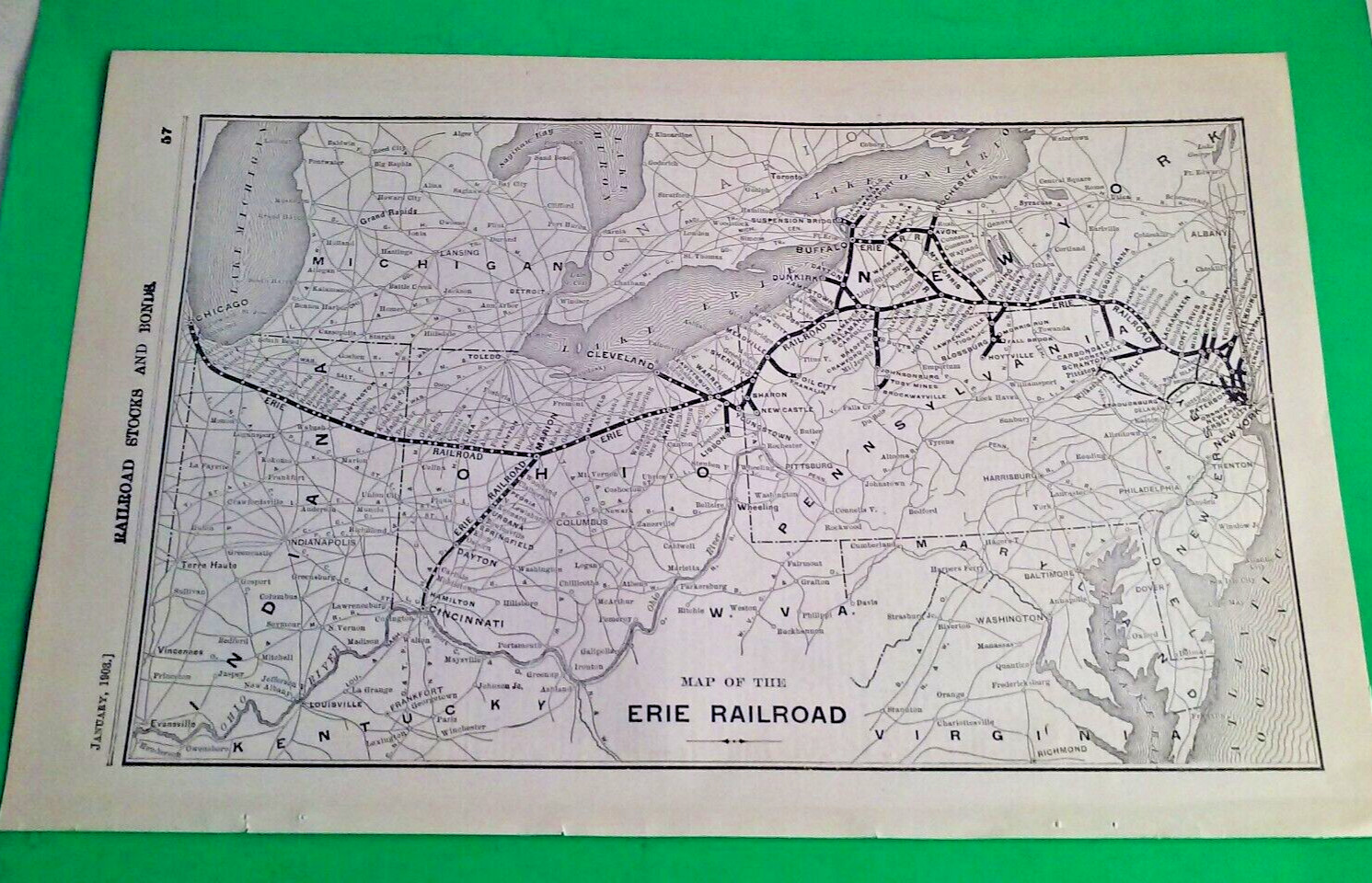 Rare 1903 Railroad Map of The ERIE Penn Railroad Railway Routes & Connections