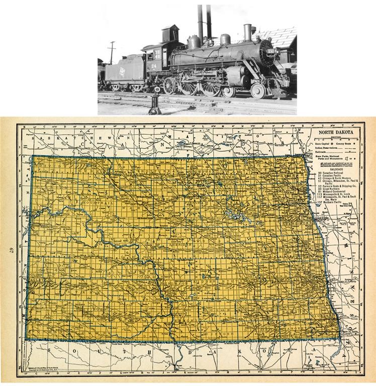 1939 NORTH DAKOTA RAILROAD MAP SHOWS ALL RR DEPOTS TOWNS + CM&STP PRINT HISTORY