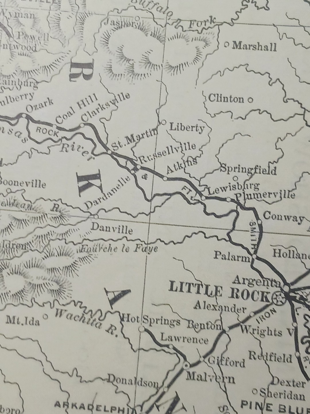1891 Railroad Map ARKANSAS Mississippi LOUISIANA all Train Route lines 11×9″ RR
