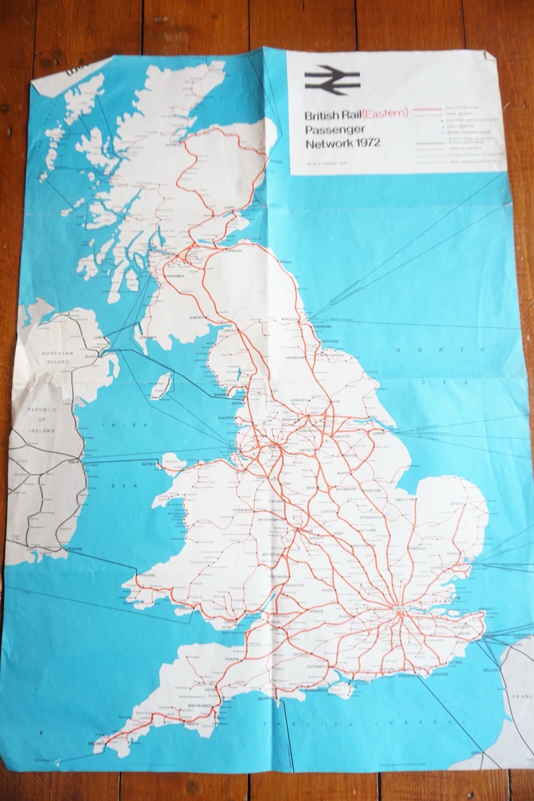 Jan 1972 British Rail Passenger Network Railway Map Eastern Region