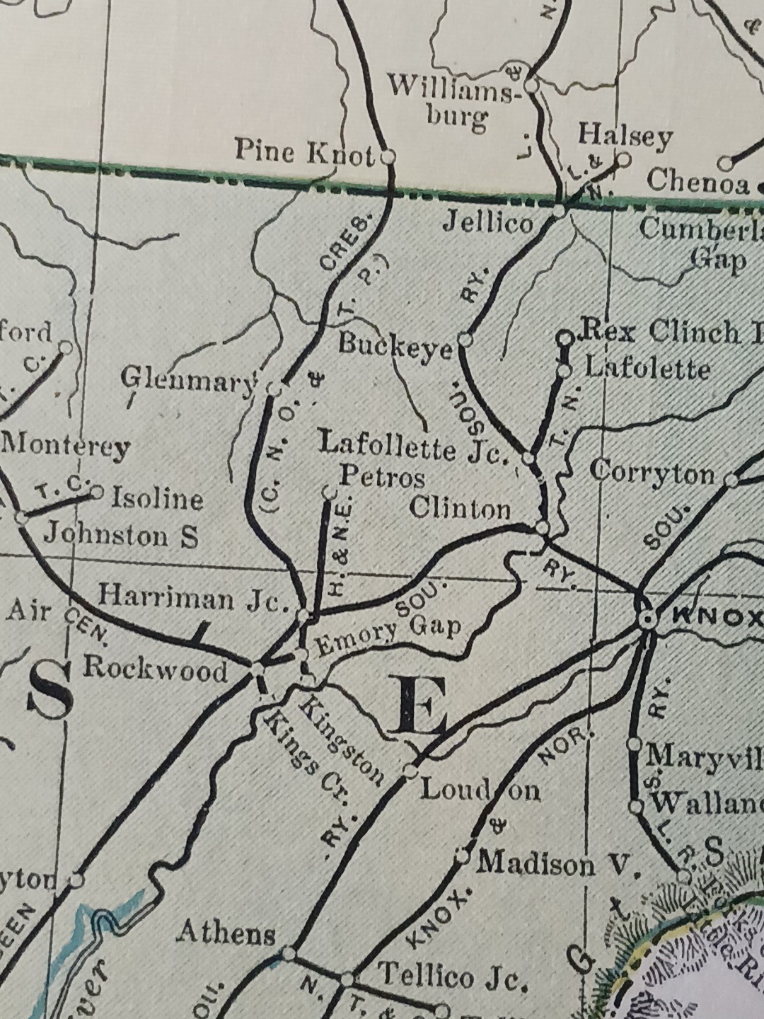 ~1904 vintage Railroad Map TENNESSEE KENTUCKY all Train lines Depots 11″x9″