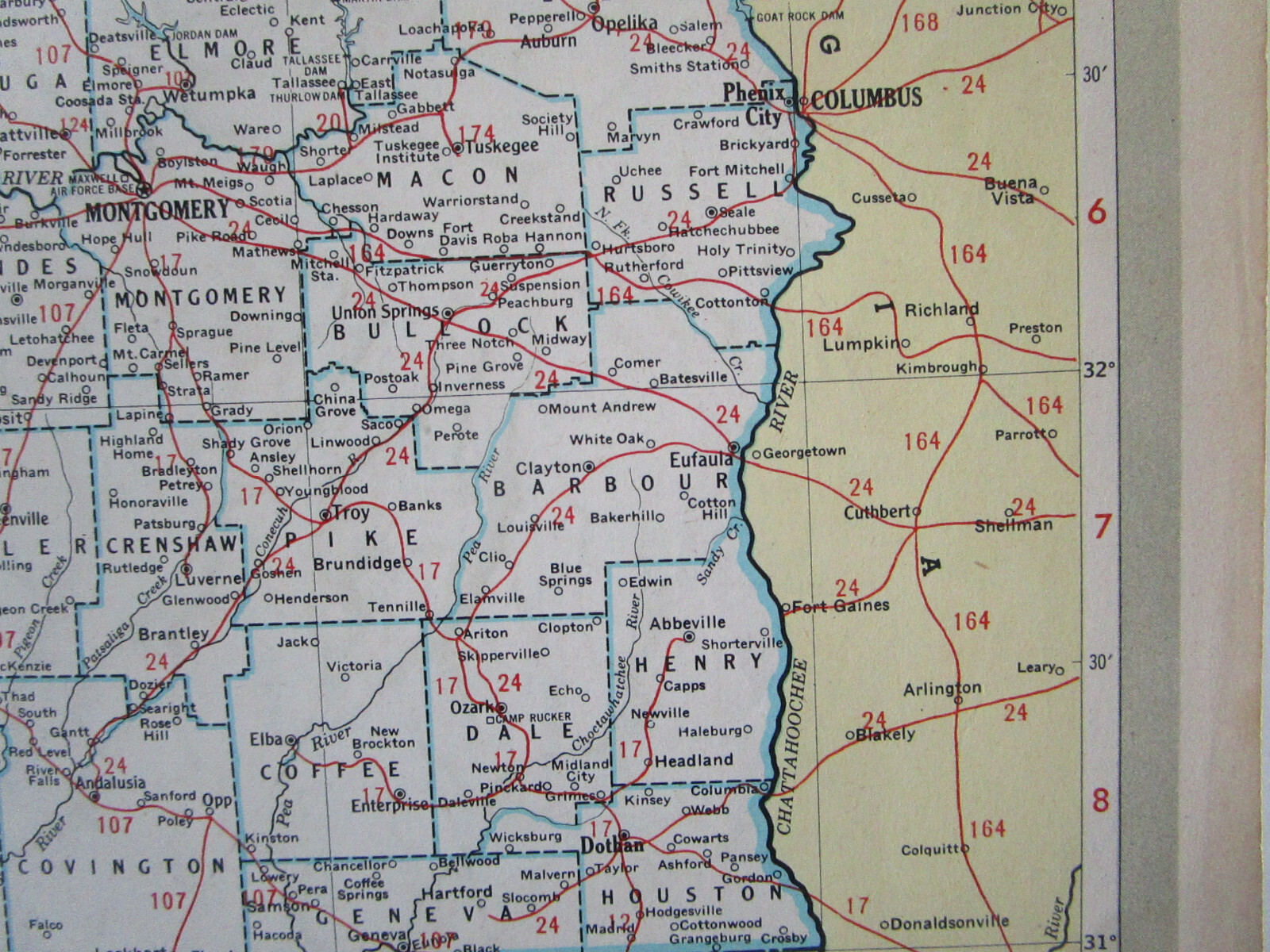 AL AZ Vintage 1951 ALABAMA RAILROAD Map. MERIDIAN BIGBEE RIVER RR or ARIZONA