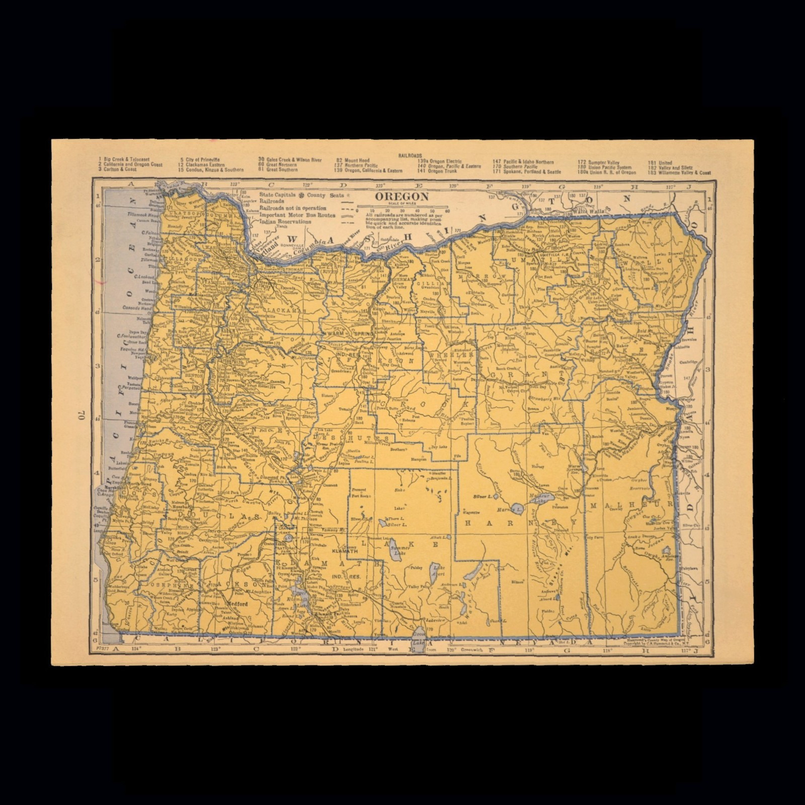 ca1939 OREGON Railroad Map Depot Towns SP RR Historic Original Atlas Map