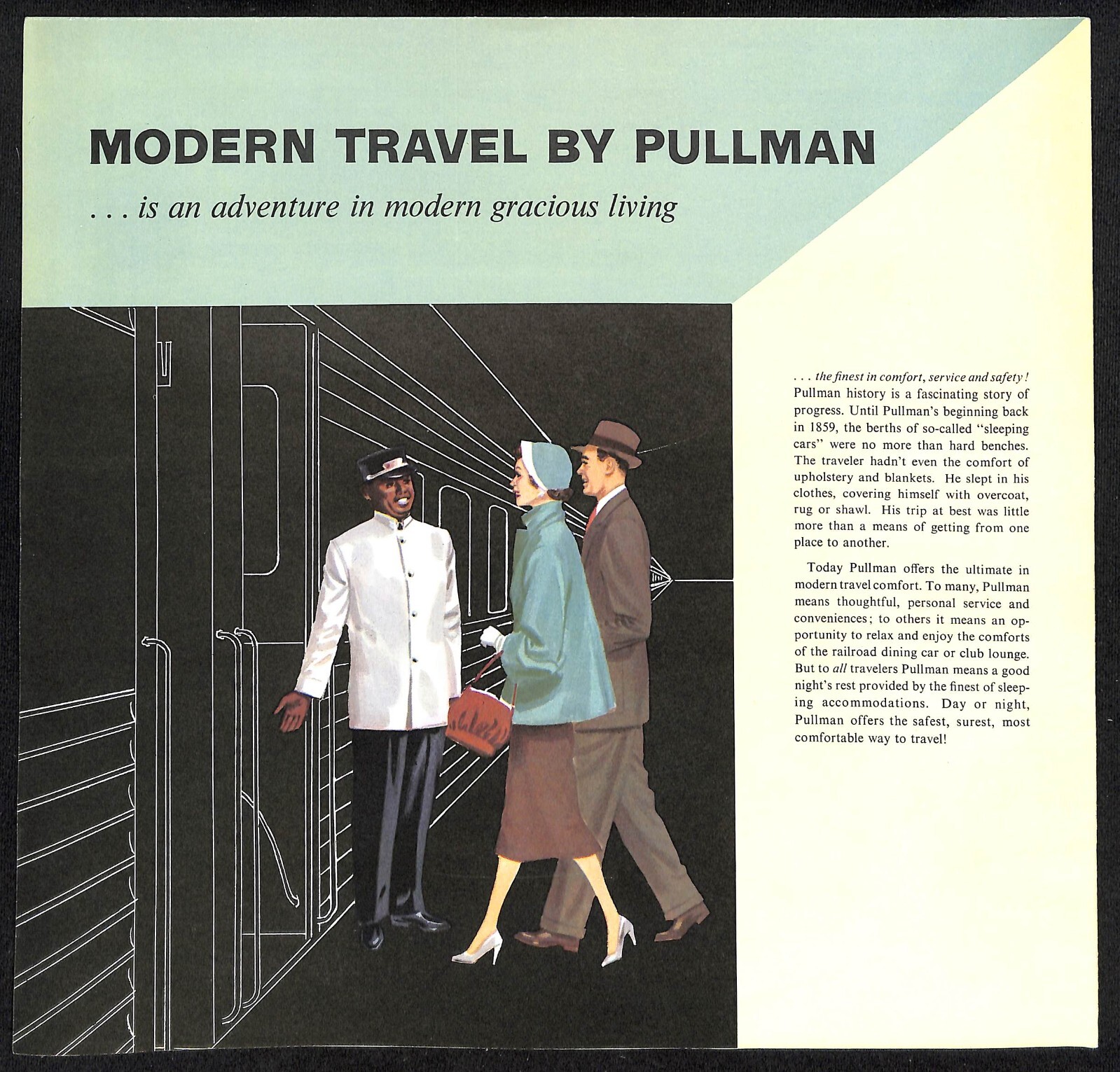 “Modern Travel By Pullman” Large Single Sheet Brochure w/ 12 Car Poster 1957 VGC