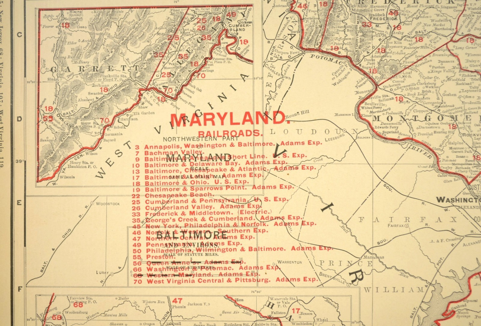 1901 Antique Maryland Railroad Map of Delaware Large Atlas B&O RR PW&B DATED