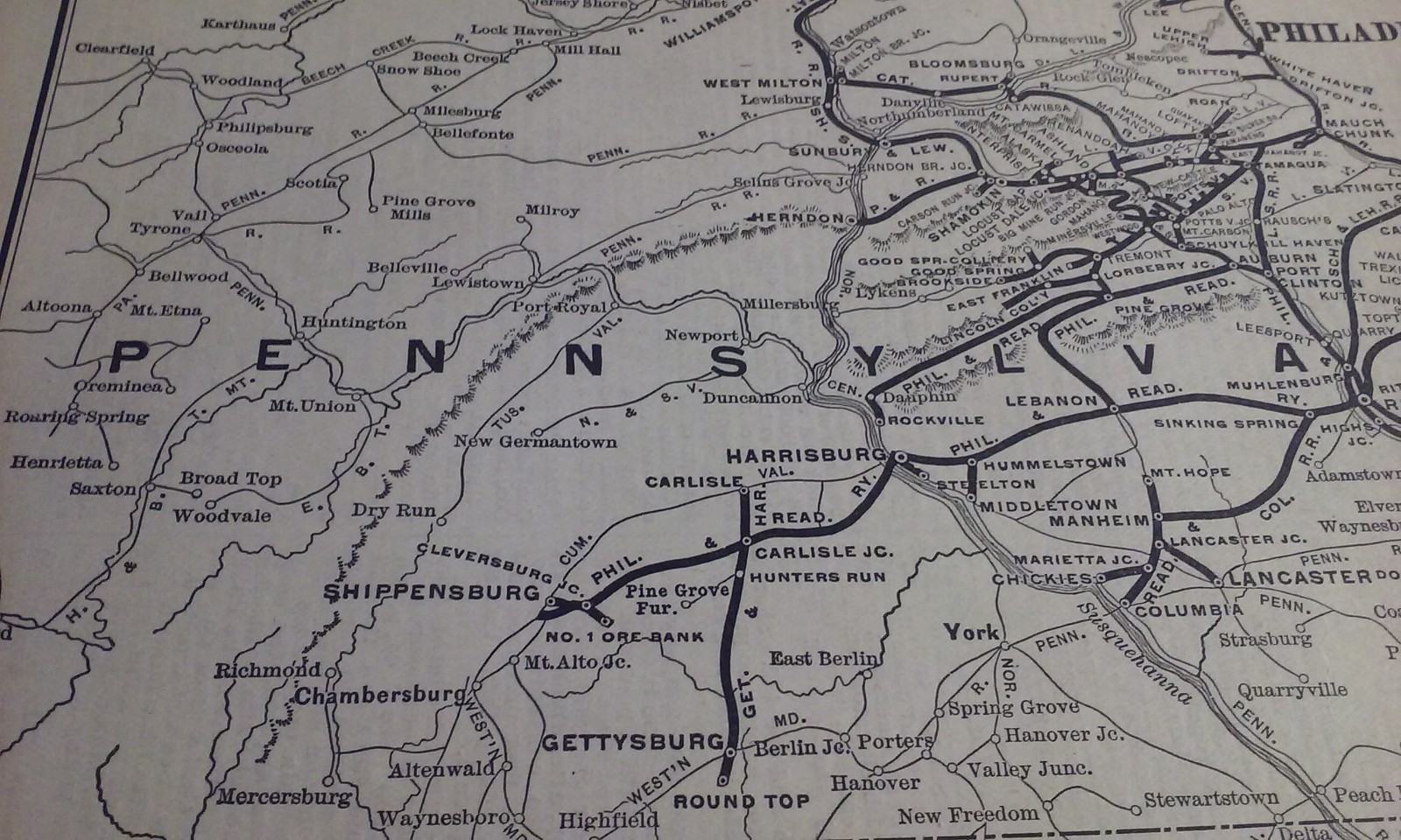 Rare 1903 Railroad Map of The Philadelphia & Reading Railway Routes &Connections