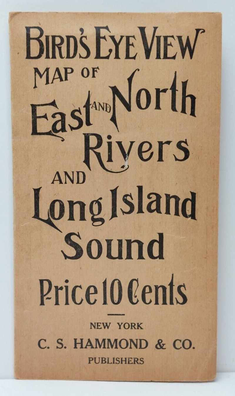 Long Island Sound Birds Eye View Map East & North Rivers 1909 CS Hammond 24×19