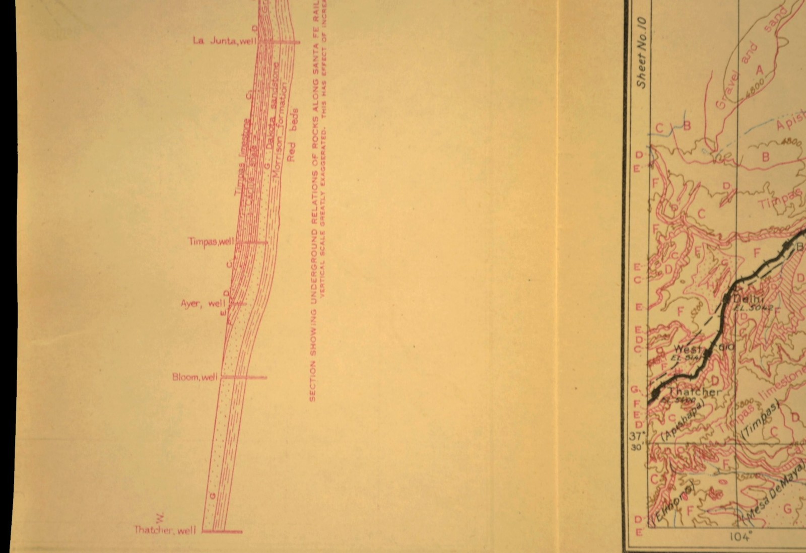 1915 Antique Santa Fe Railroad Map La Junta Colorado Las Animas CO Geological