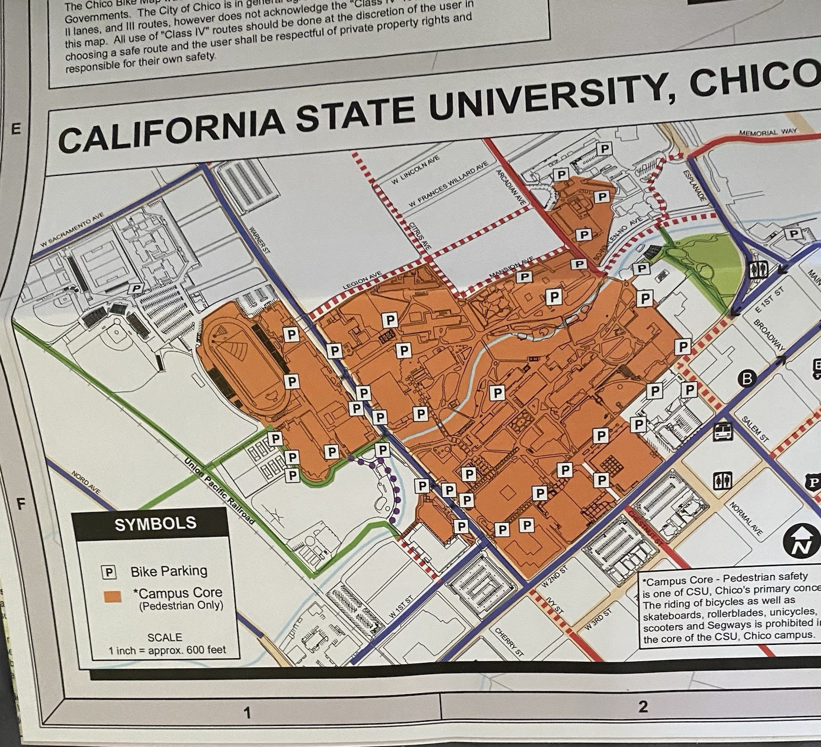 CHICO California BIKE MAP Hand-Held Foldable 2-Sided Trails, Bike Lanes 2014