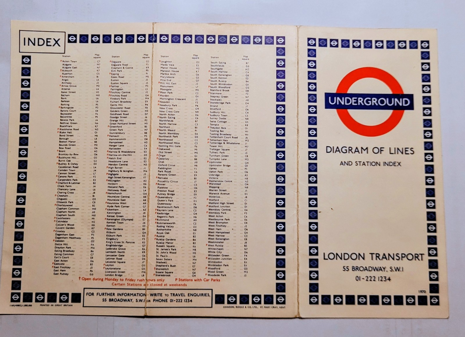 London Underground Folding Map 1970, Barclays Tourist Guide w Street Map 1969