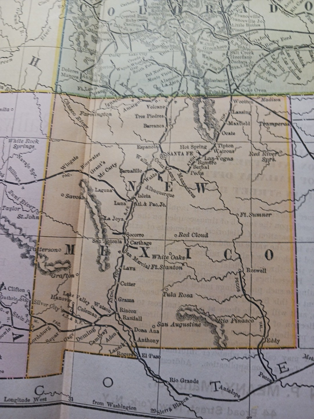 1897 Train Route Map ARIZONA Colorado UTAH New Mexico all Railroad Lines 9×11″
