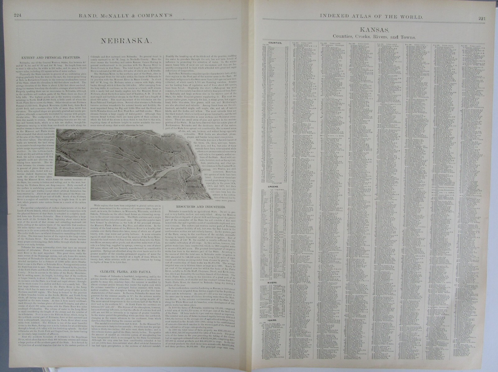 KS DATED 1902, 1888 KANSAS RAND McNALLY NEW BUSINESS ATLAS Map. Full index