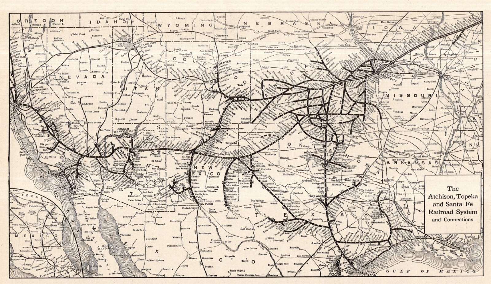 1924 Antique ATCHISON Topeka SANTA FE RAILROAD Map Vintage RAILWAY Map 2925