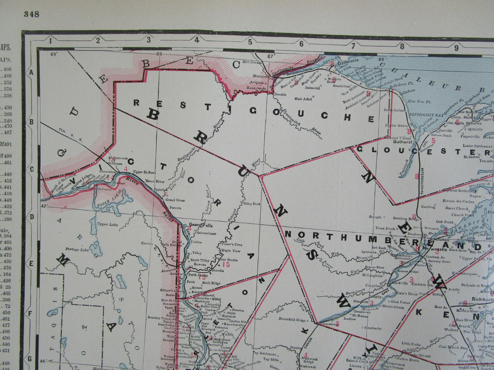 1895 Antique NEW BRUNSWICK & NOVA SCOTIA CANADA Cram RAILROAD Map ELGIN HAVELOCK