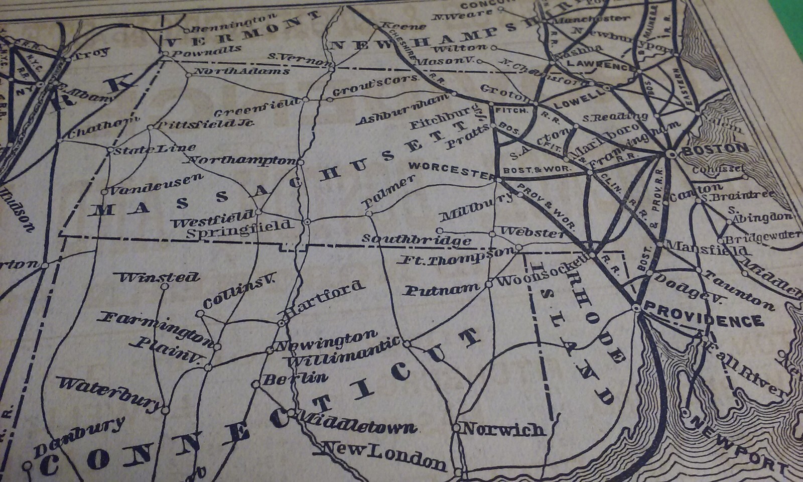 Rare 1876 CENTRAL VERMONT Railroad Railway and Connections Print Map & Routes