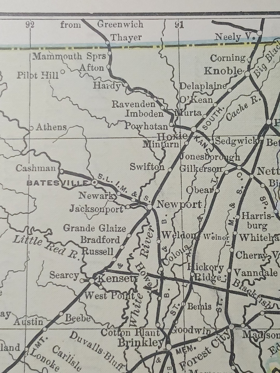 1891 Railroad Map ARKANSAS Mississippi LOUISIANA all Train Route lines 11×9″ RR