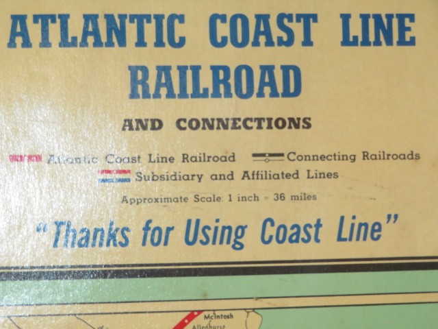 Lg Vtg 1963 Atlantic Coast Line Railroad Wall Map 34 1/2″ x 44 1/2″ Wood
