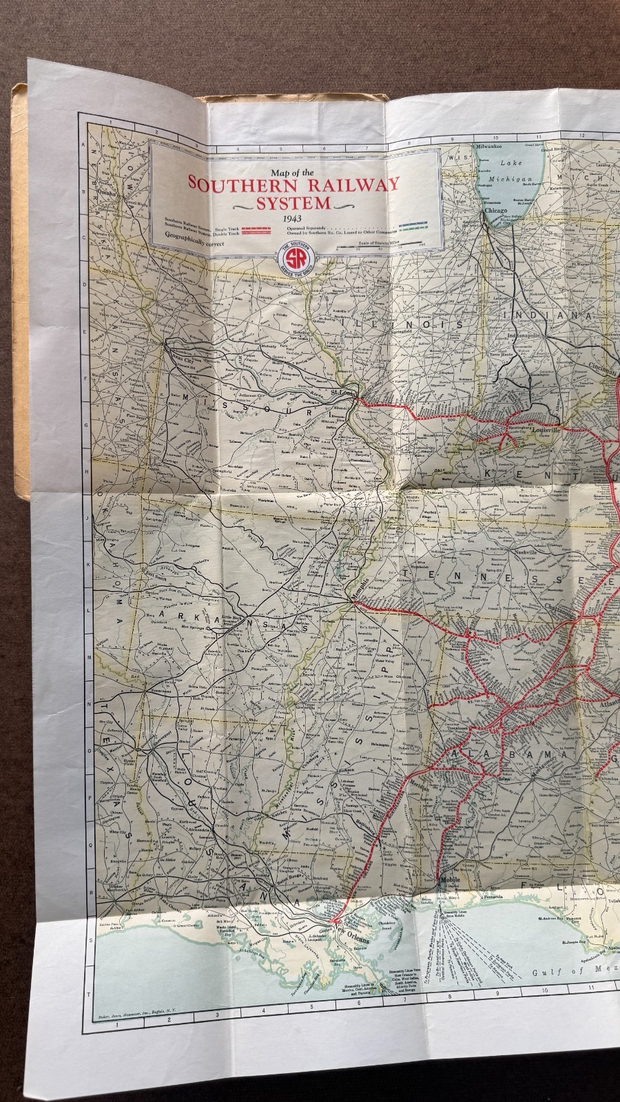 Vintage April 1943 Map of the Southern Railway System Railroad RR Train