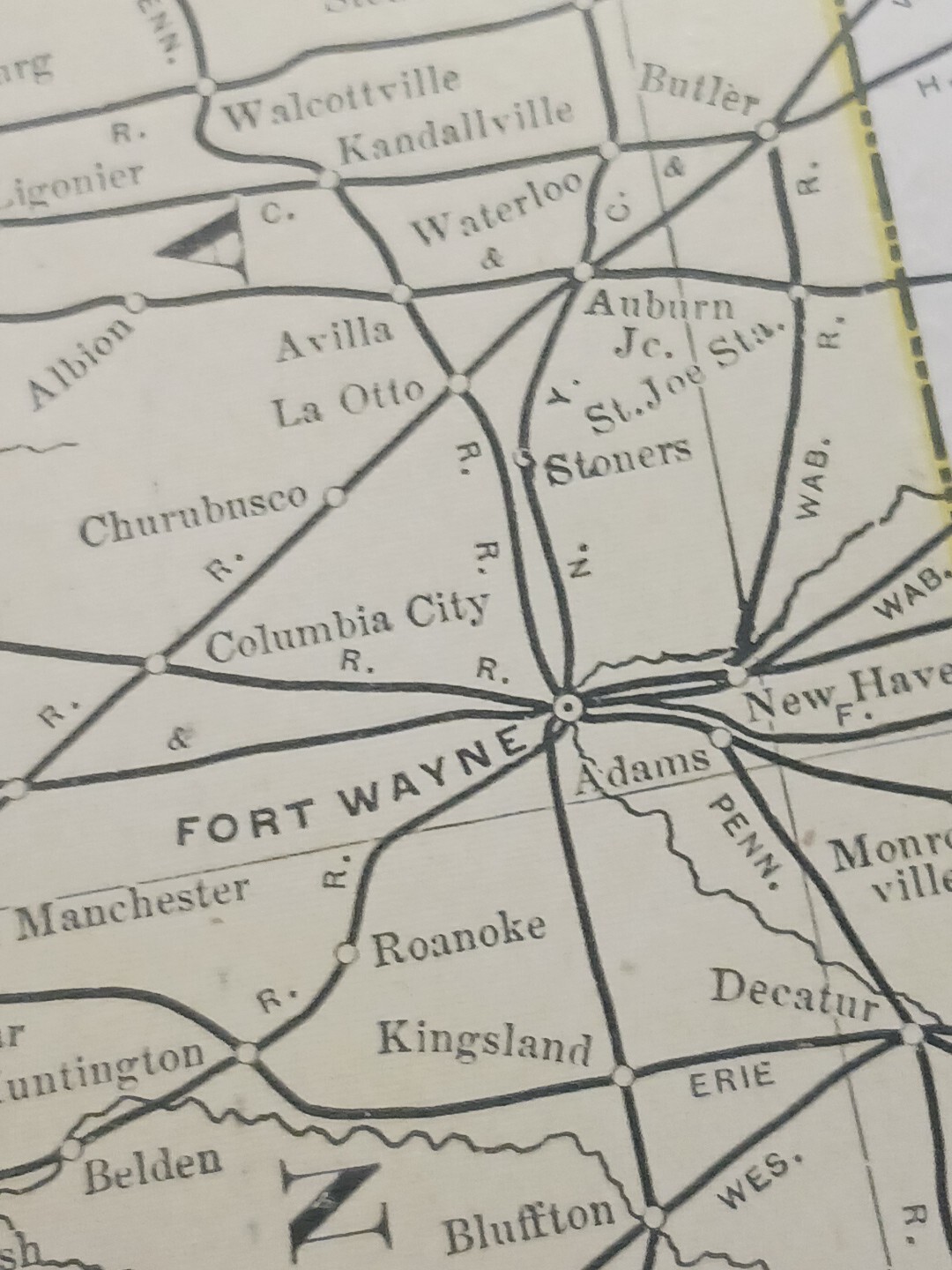 1902 Train Route Map INDIANA All Railroad Lines Stations Towns 11″×9″ Dated