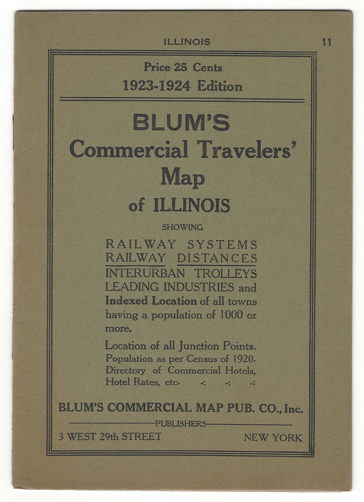 Blum’s Commercial Travelers Map of Illinois Railroad/Railway System-1923/1924