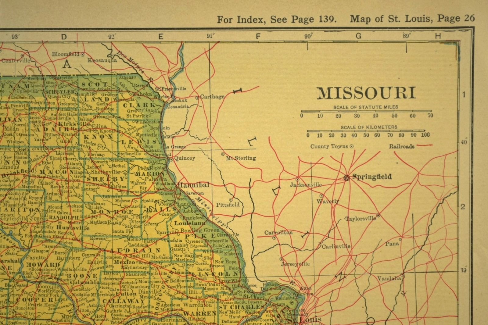 ca 1920 MISSOURI Map of Missouri Railroad Map St Louis Kansas City Atlas Map