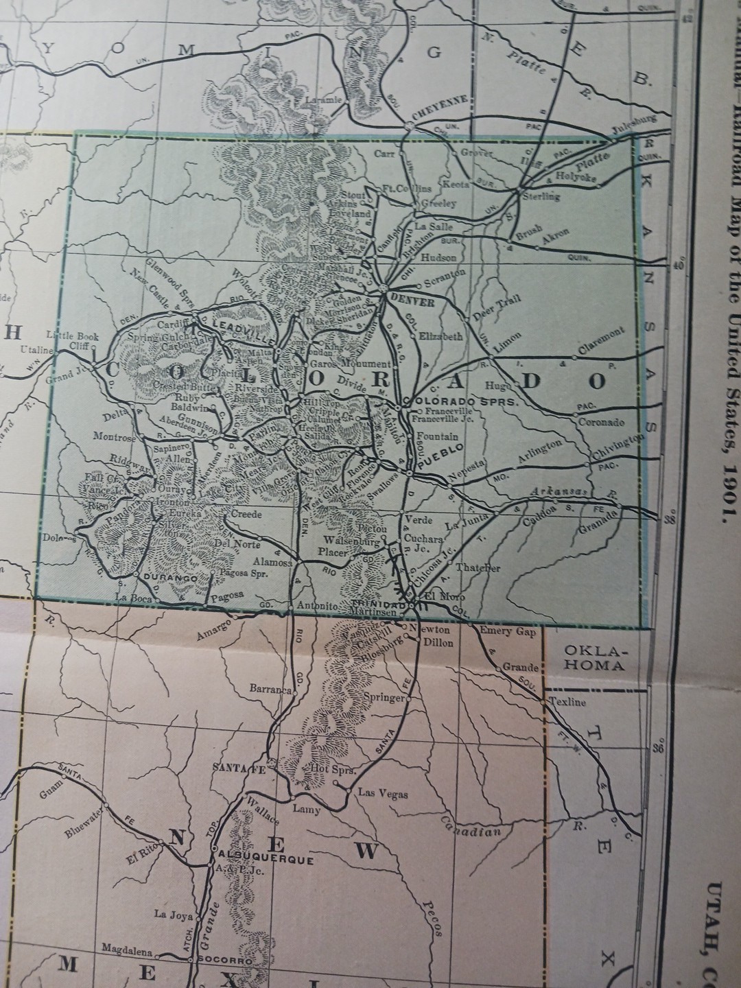 1901 Railroad Map Utah Colorado Arizona New Mexico all Train Route Lines 9×11″