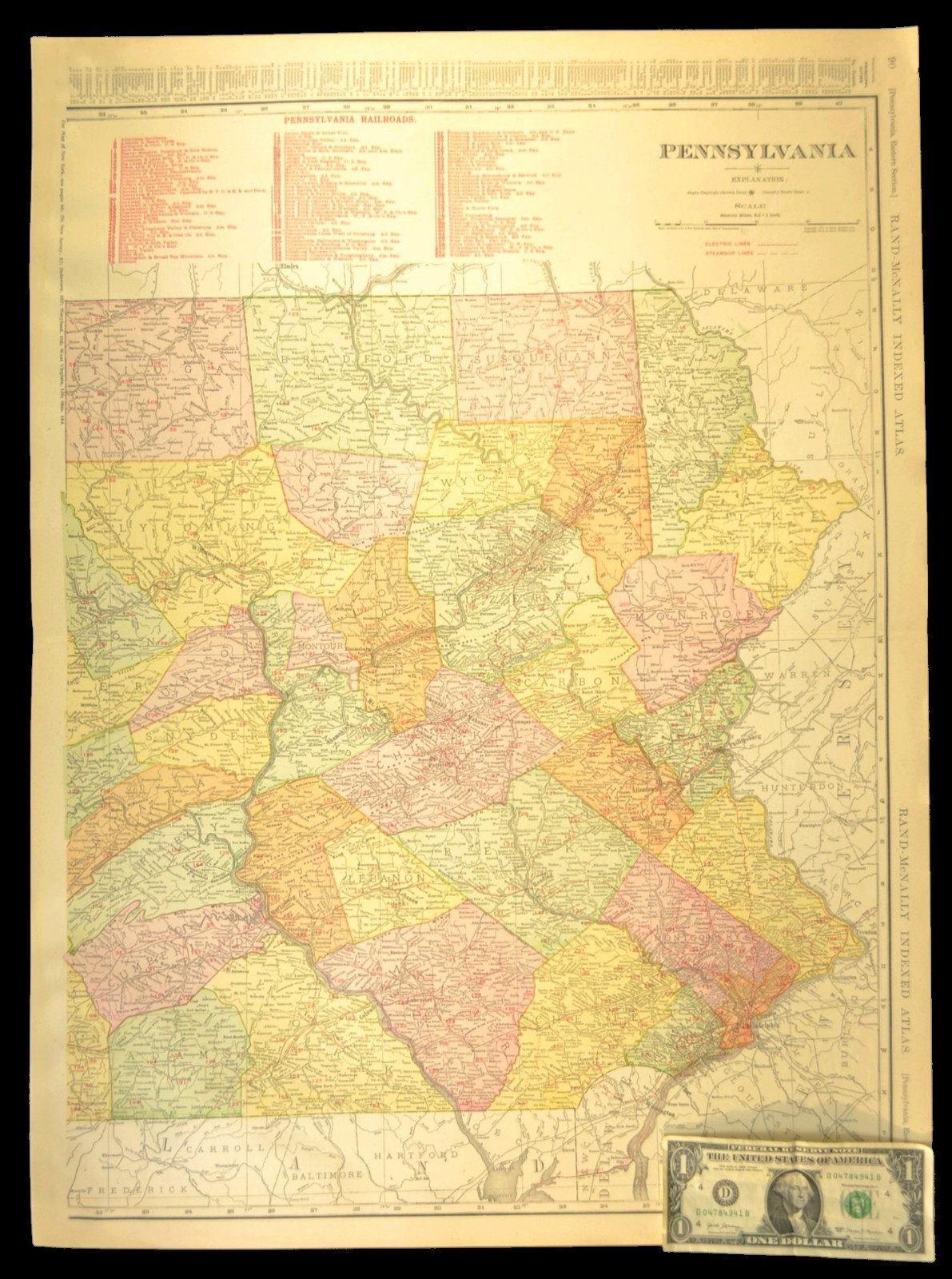 1911 Eastern Pennsylvania Railroad Map ORIGINAL Atlas Map Reading RR PRR DATED