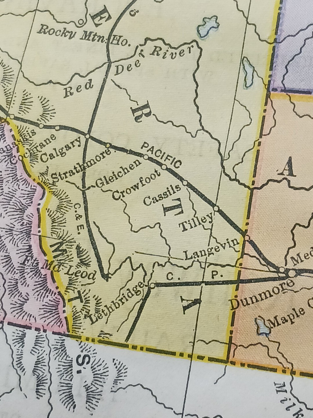 1897 Train Route Map Western Canada Assiniboia ☆ all Railroad Lines Marked 9×11