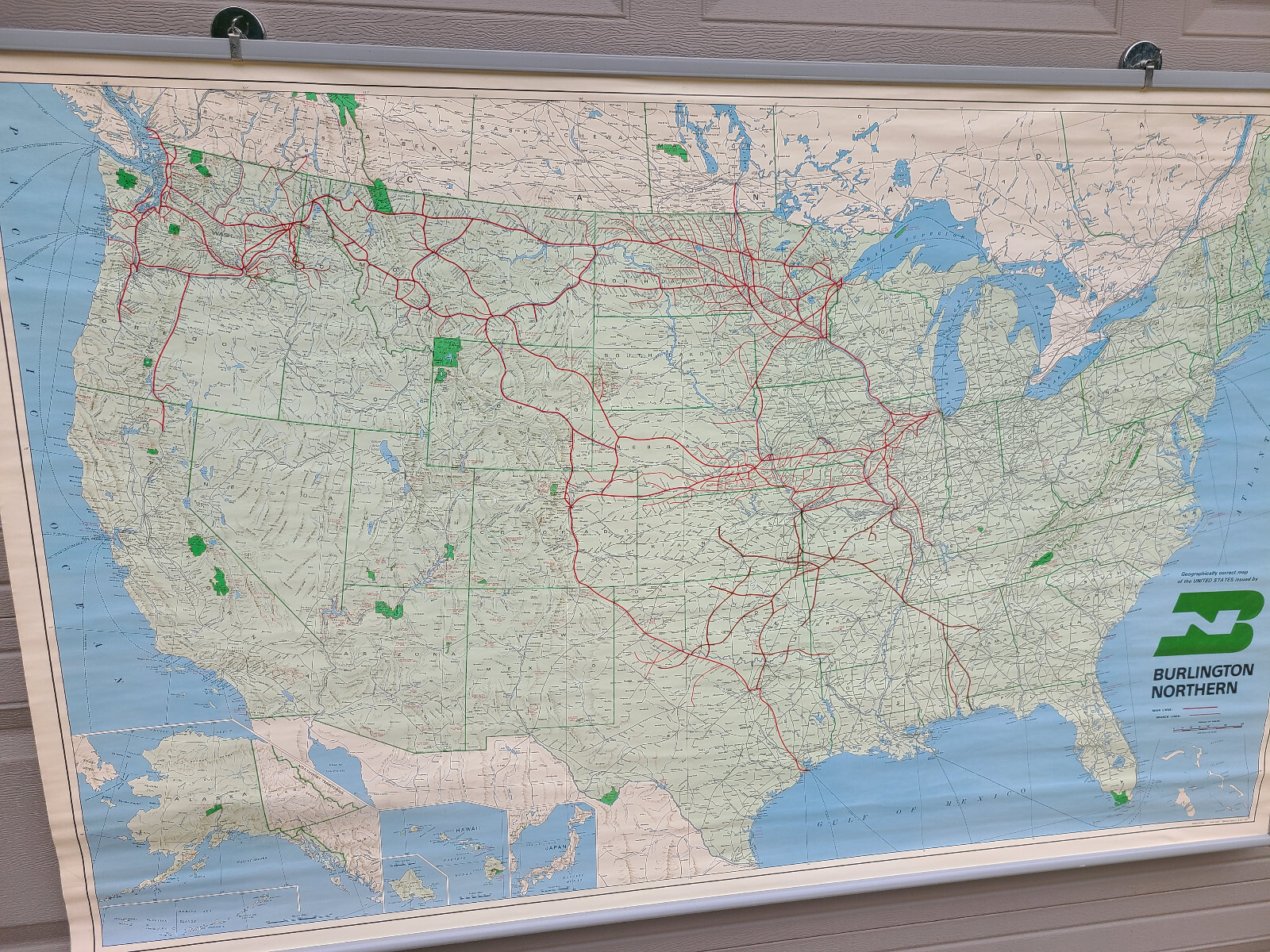 5 foot 1971 Burlington Northern Railroad Frisco Railway and U.S. Map. Nice!