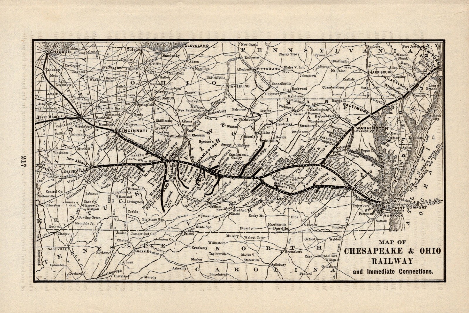 1903 Antique Chesapeake and Ohio Railway Map Vintage C & O Railroad Map 3096
