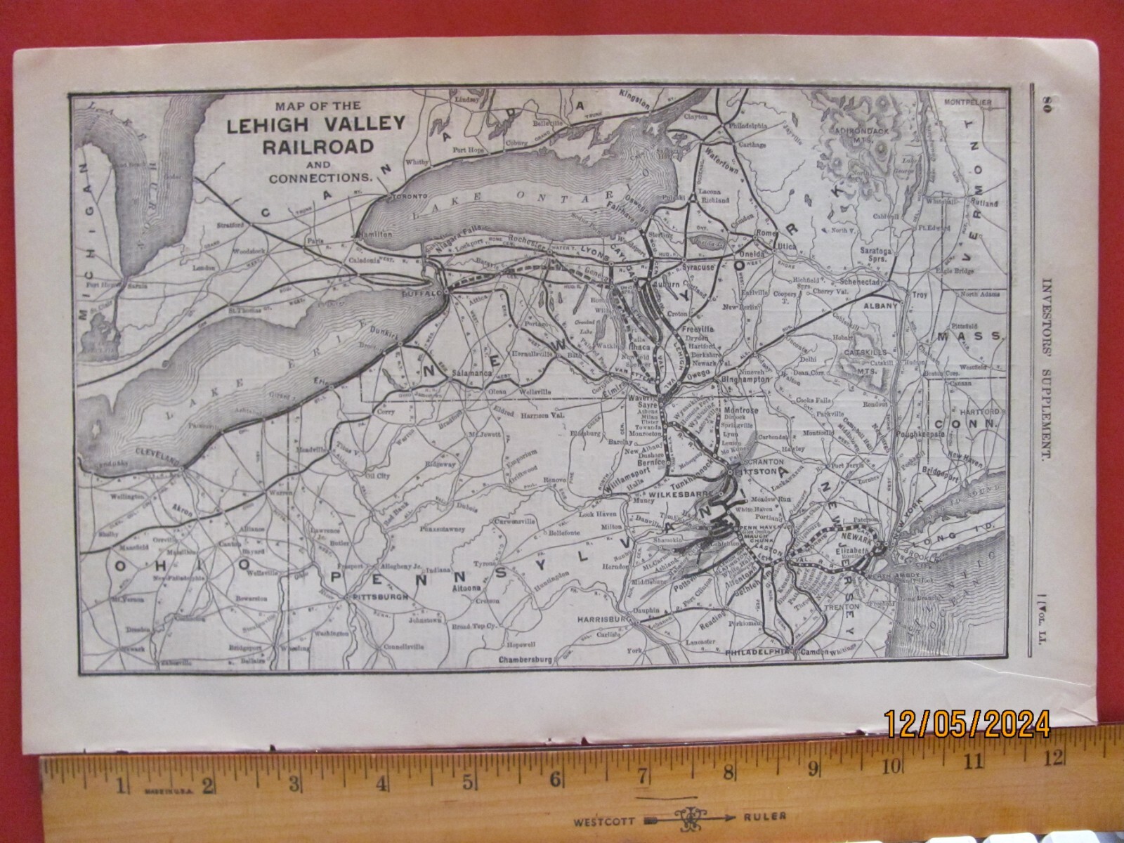 1890 LEHIGH VALLEY RAILROAD ORIGINAL SYSTEM ROUTE MAP in NY PN