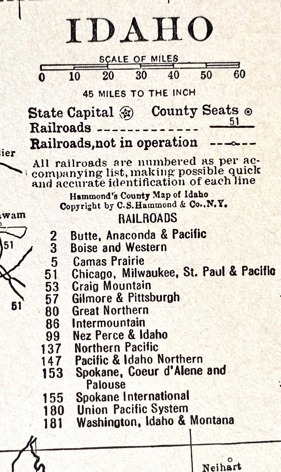 IDAHO & ILLINOIS Original c 1935 County & Railroad Maps. Hammond & Co. 9×12″