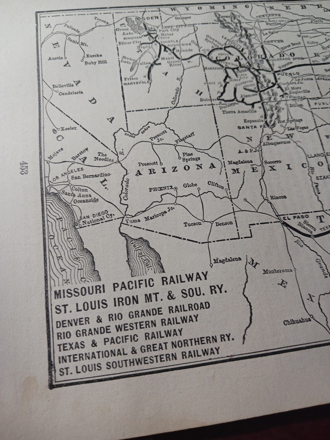 1905 Train Route Map MISSOURI PACIFIC RAILWAY Rio Grande Great Northern Railroad