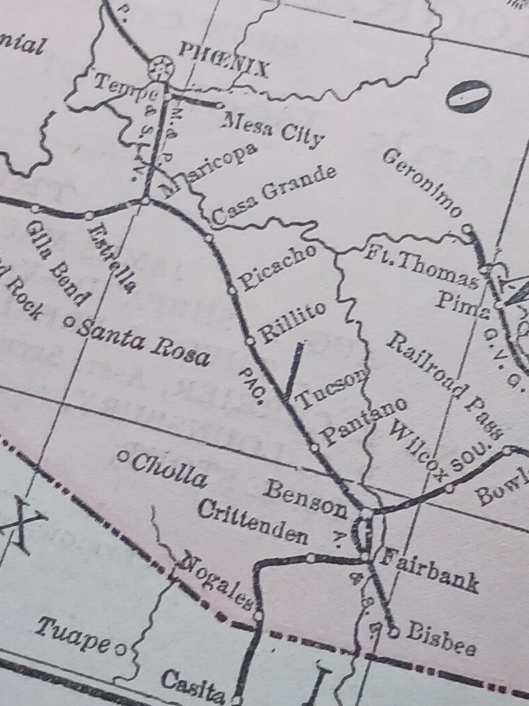 1897 Train Route Map ARIZONA Colorado UTAH New Mexico all Railroad Lines 9×11″