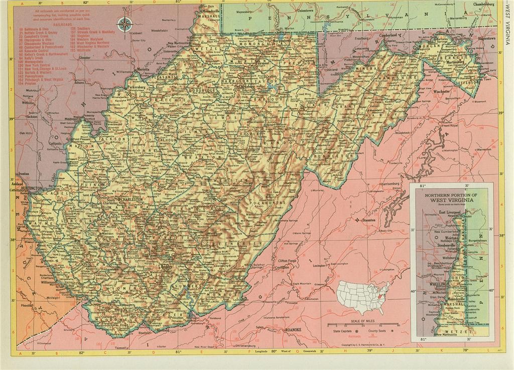 HISTORIC 1952 WEST VIRGINIA RAILROAD MAP SHOWS AND LIST ALL RR’S + WV RR PRINT
