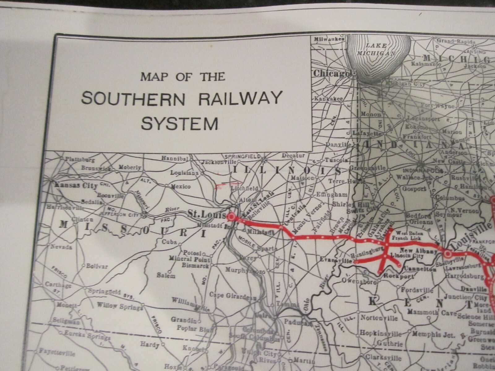 1931 MAP OF THE SOUTHERN RAILWAY SYSTEM RAILROAD – 17″ X 11″ – HEAVY STOCK PAPER