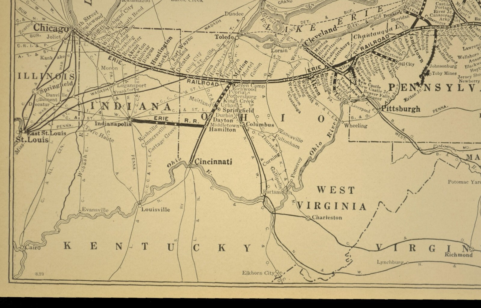 Vintage ERIE RAILROAD Map Erie RR Huntington Binghamton Original Antique ca 1925