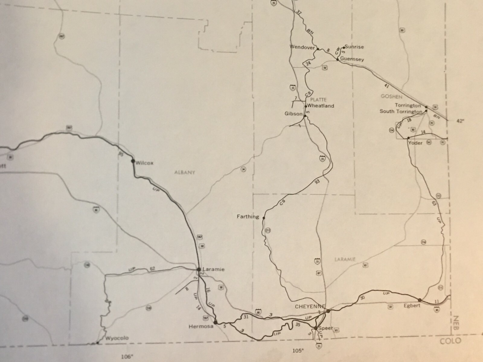 Vintage 1975 Wyoming Transportation Map●Federal Railroad Administration●11″x17″