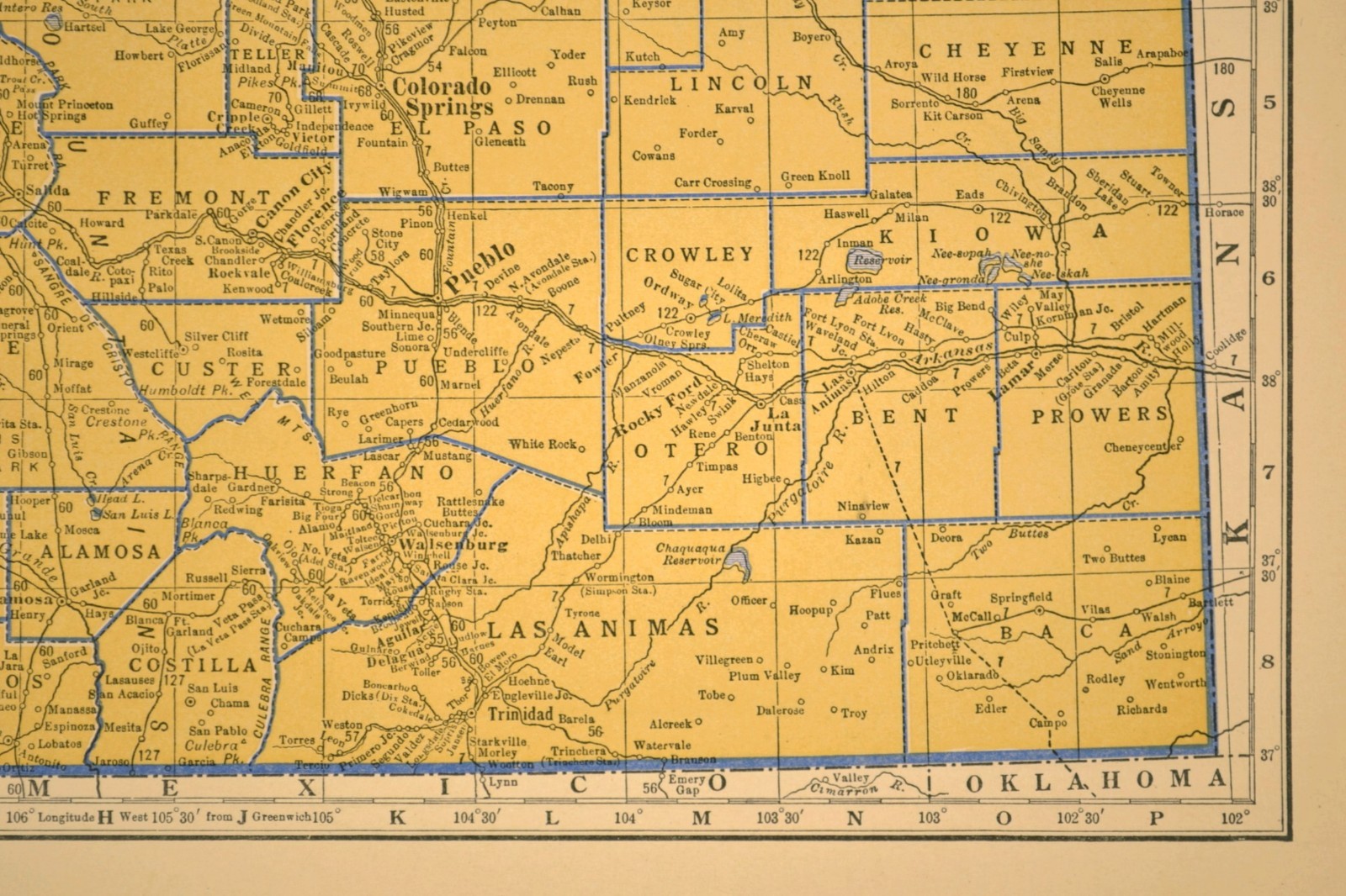 ca1938 COLORADO Railroad Map Depot Towns DRGW RR Historic Original Atlas Map