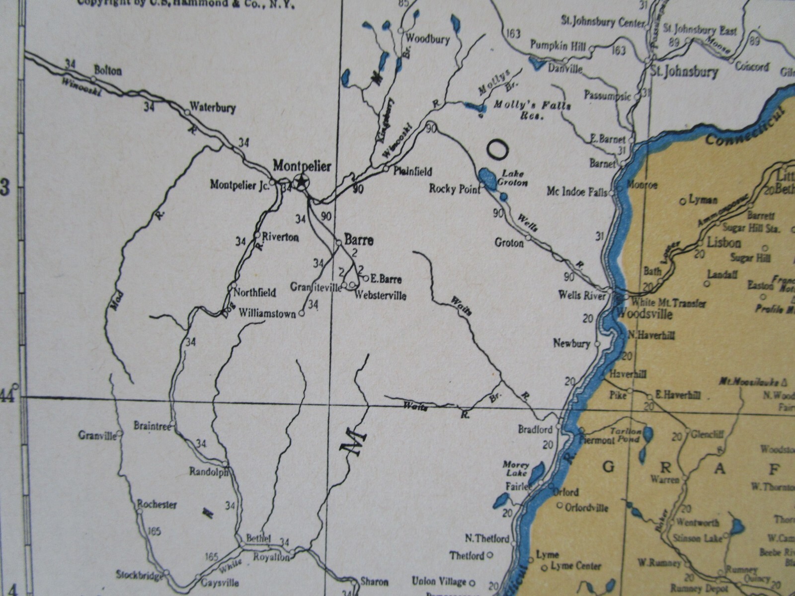 NV NH PRE WWII 1939 NEVADA RAILROAD Map TONAPAH TIDEWATER RR ~or~ NEW HAMPSHIRE