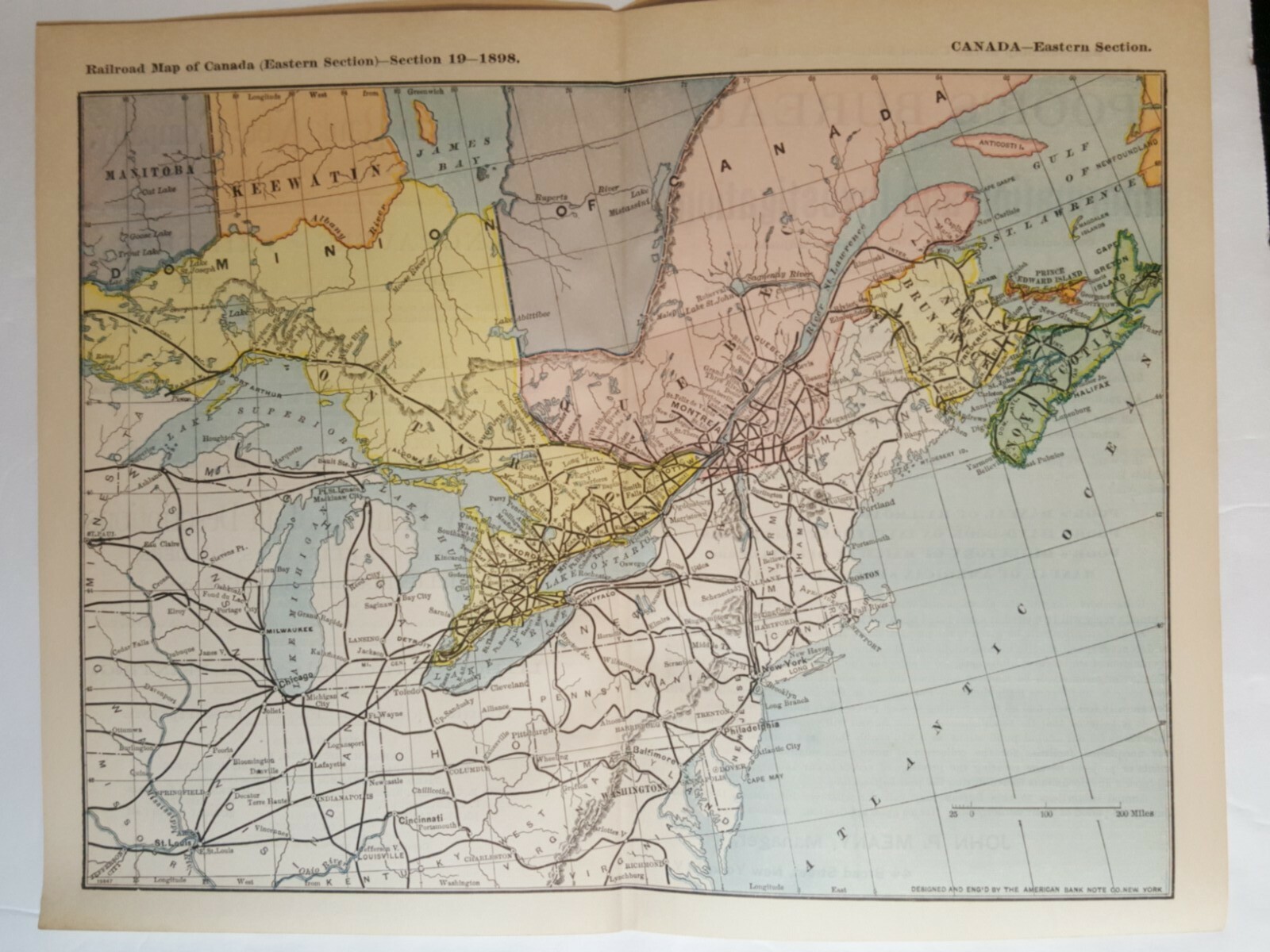 Original dated 1898 Map Eastern Section of Canada Railroad route station 11″x9″