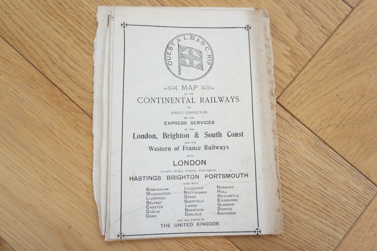 1907 London Brighton South Coast LBSCR Railway Map Continental Connections