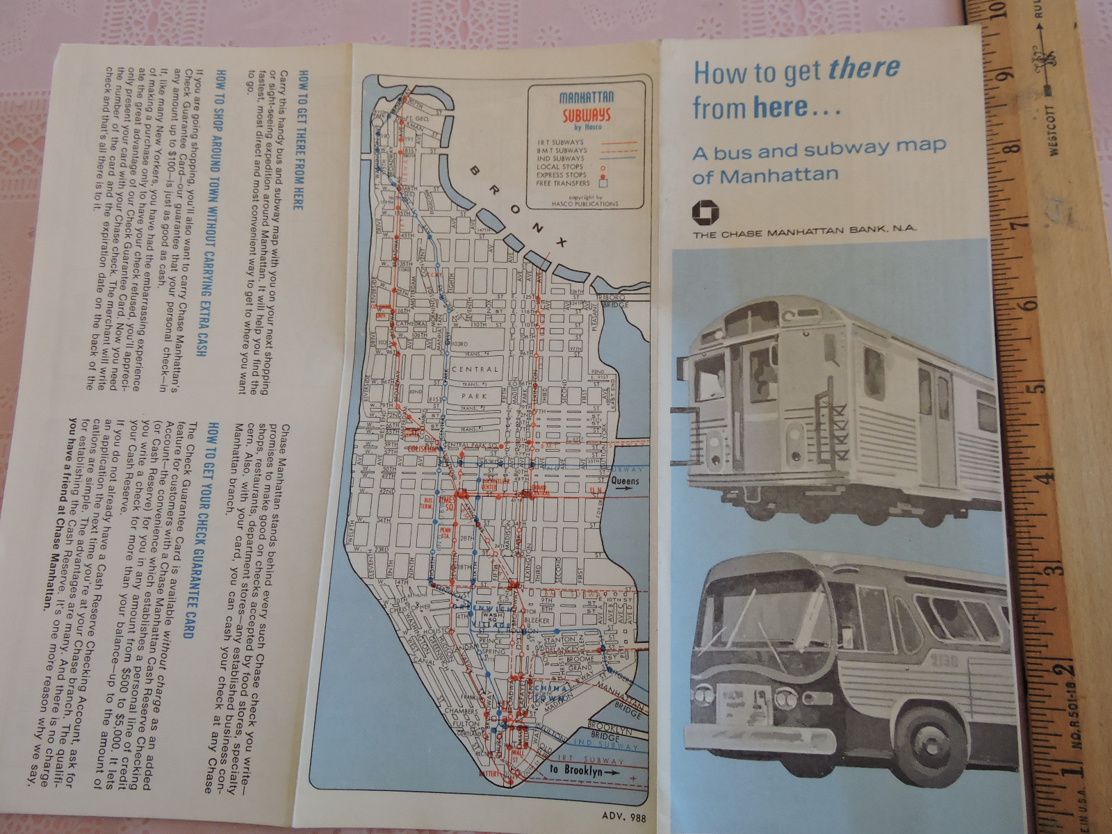 RARE ~ Chase Bank: 1960 Transit New York City Subway Map NYC Bus IRT Brooklyn !