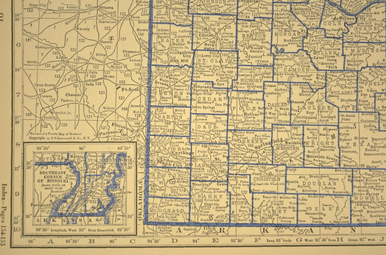 ca 1930 MISSOURI Railroad Map Depot Towns MP RR Mo Pac Historic Atlas Map