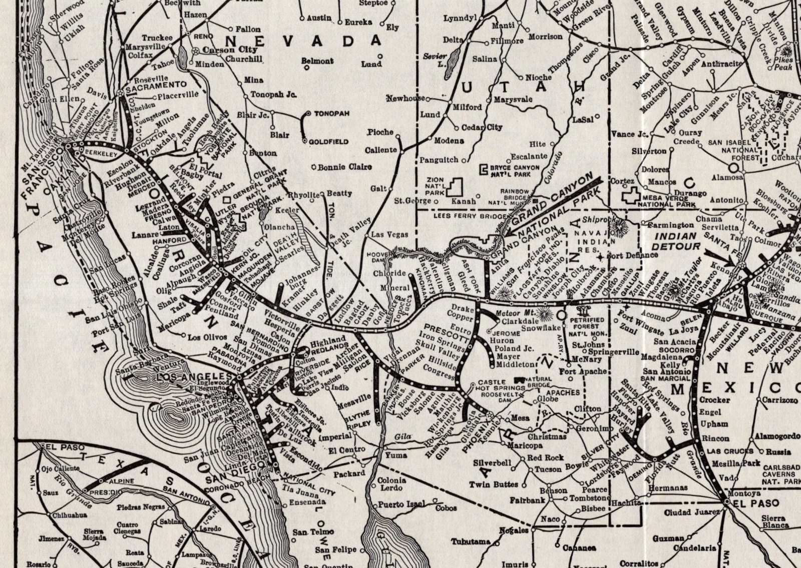 1932 Antique SANTA FE RAILWAY Map Vintage Santa Fe Railroad Map 2908