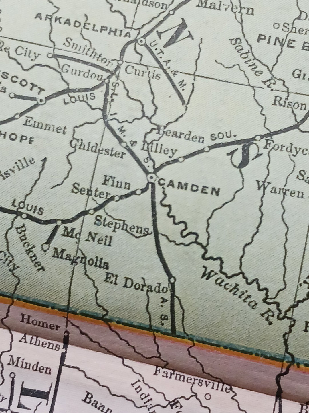 1897 Train Route Map LOUISIANA ARKANSAS MISSISSIPPI all Railroad Lines 9″x 11″