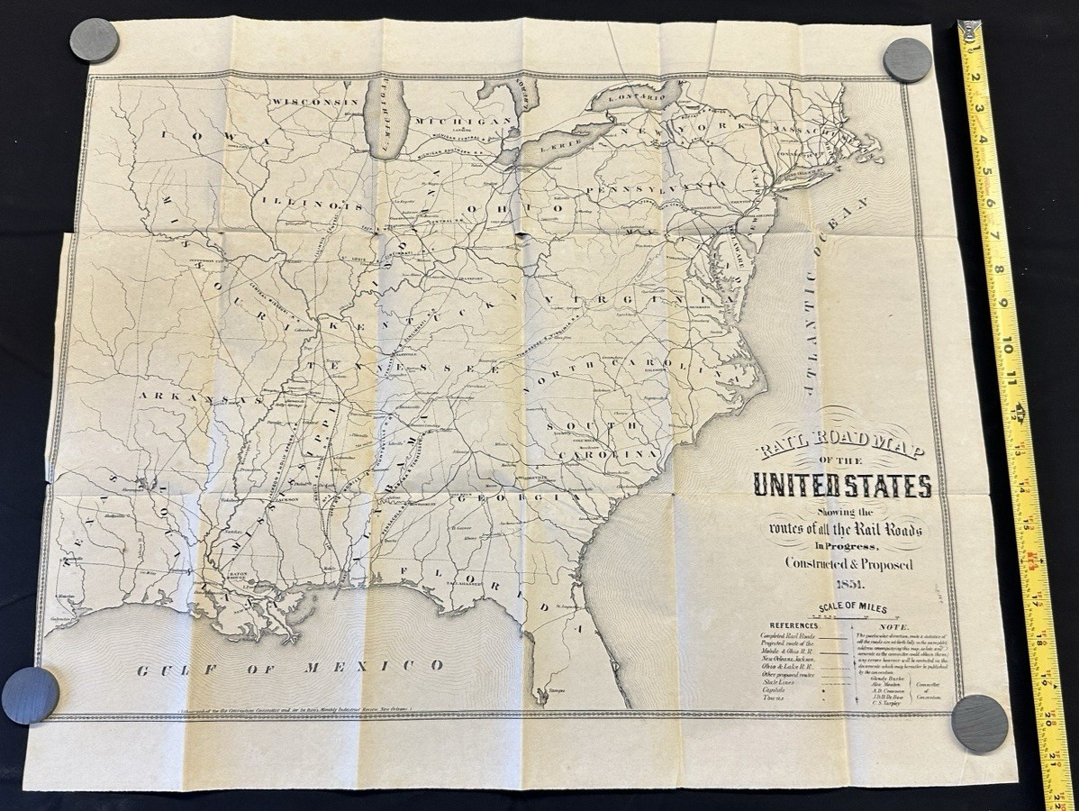 1851 U.S. Railroad Map – Pre-Civil War Western Expansion RARE 25×21” De Bow
