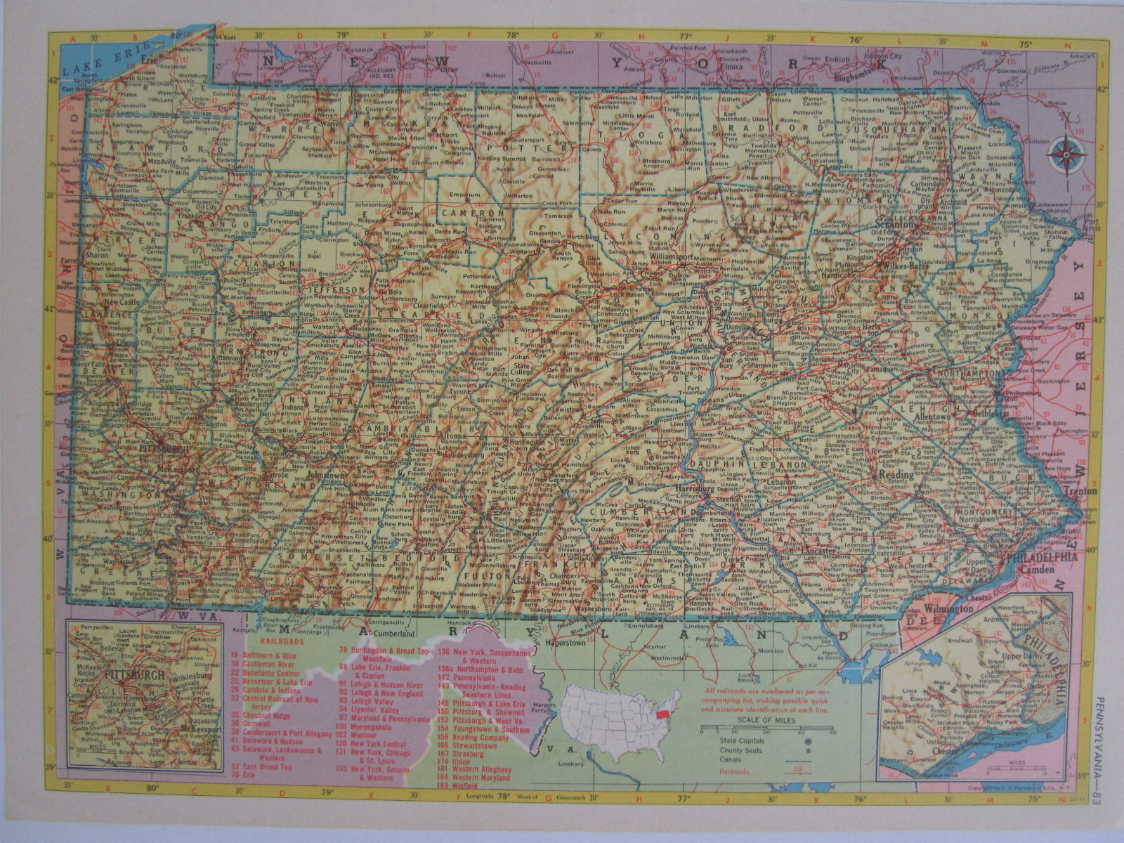 PA SC 1952 PENNSYLVANIA State RAILROAD Map STEWARTSTOWN RR or SOUTH CAROLINA Map